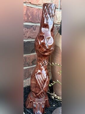 Handcrafted Brown Glazed Ceramic Sculpture - Home Art Accent